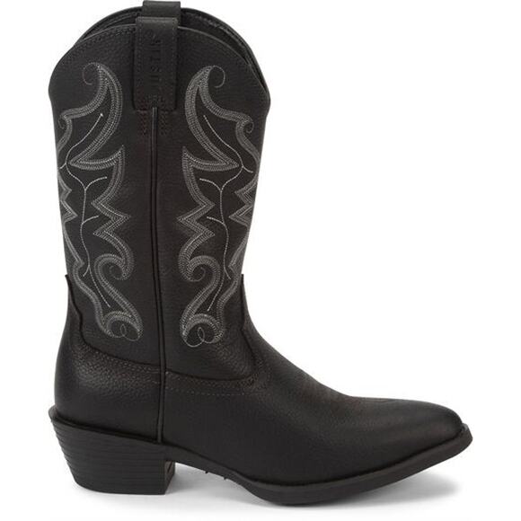 Justin Boots Western Buck Pull-On Cowboy Boots Round Toe Black Leather Mens 9.5 - Picture 2 of 13